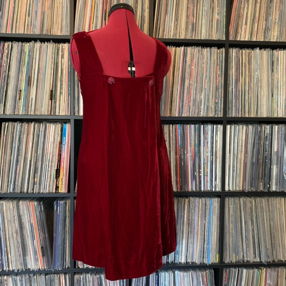 vintage red velvet dress w buttons XS ♥️ Valentine - Picture 2 of 8